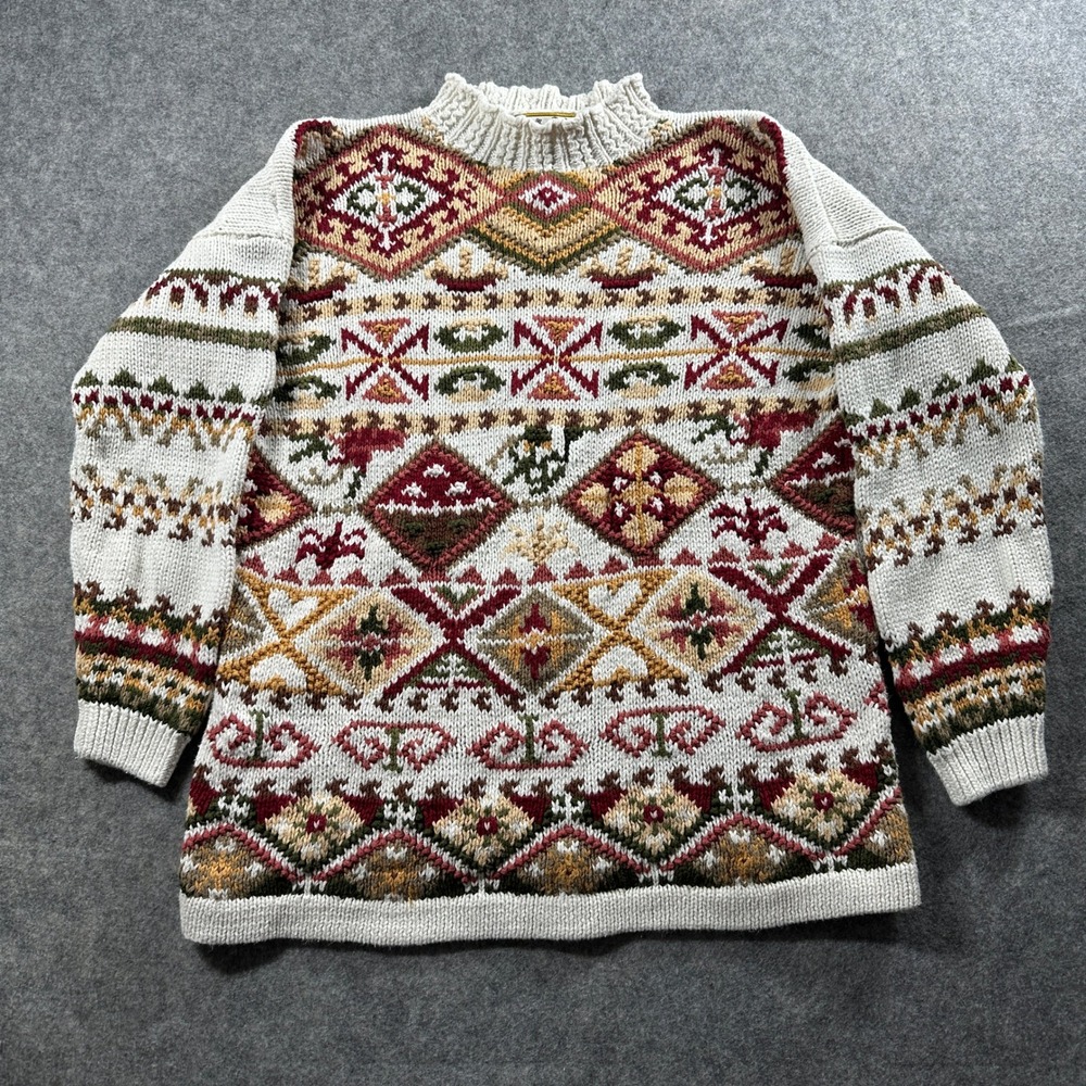 Vtg Heirloom Collectible Sweater Womens M Creamβ Geometric 1992 Mock Neck